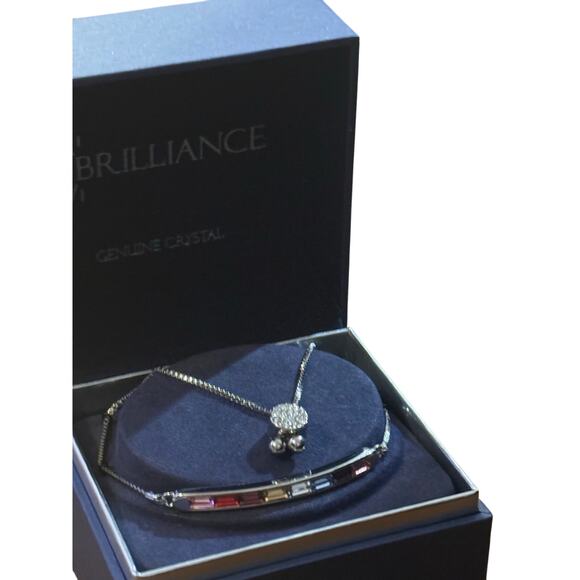 New in Box Brilliance Rainbow Crystal Bar Adjustable Lariat Bracelet 925 Plated - Picture 7 of 14
